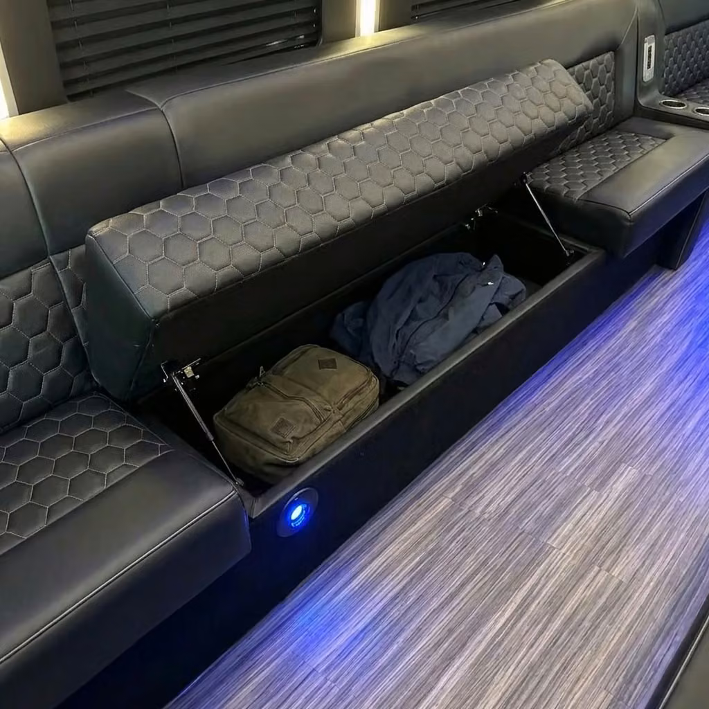 west hollywood party bus under seat storage