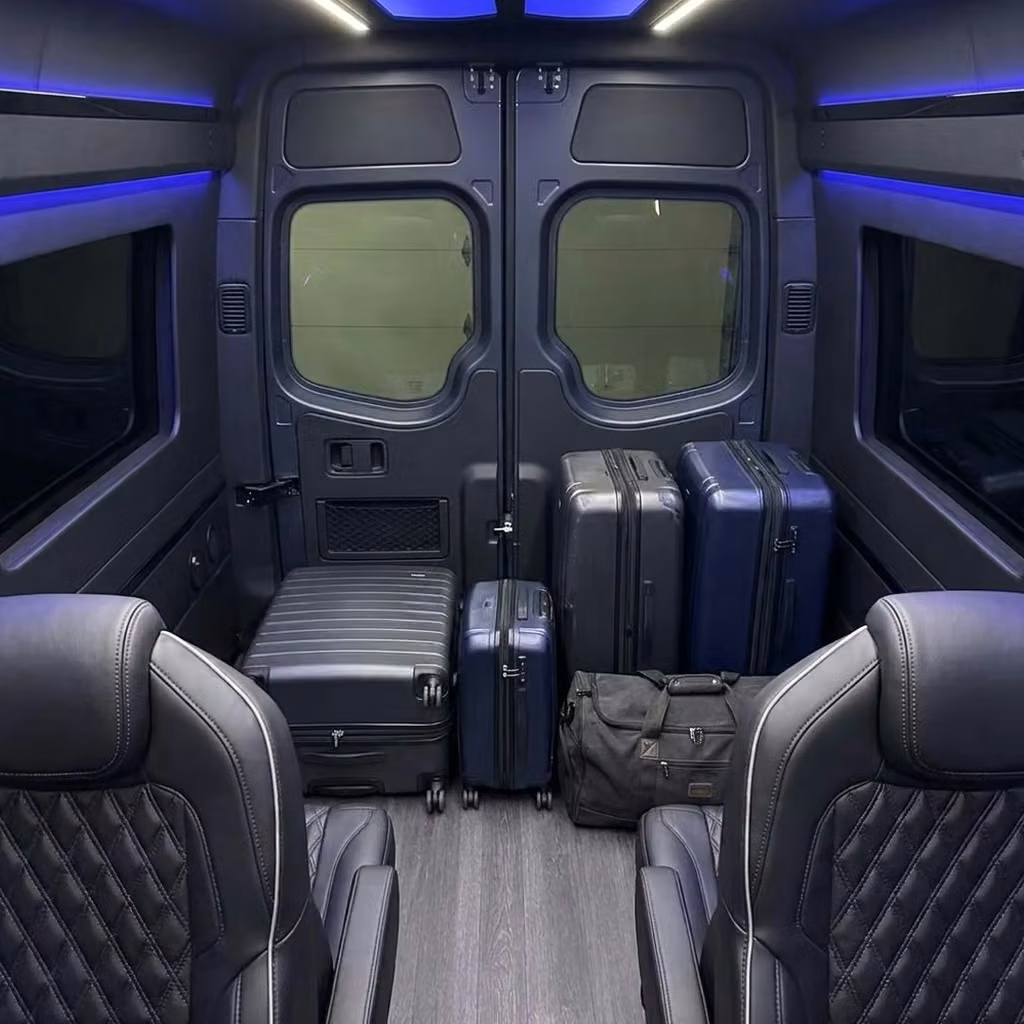 west hollywood sprinter van rental with driver luggage area